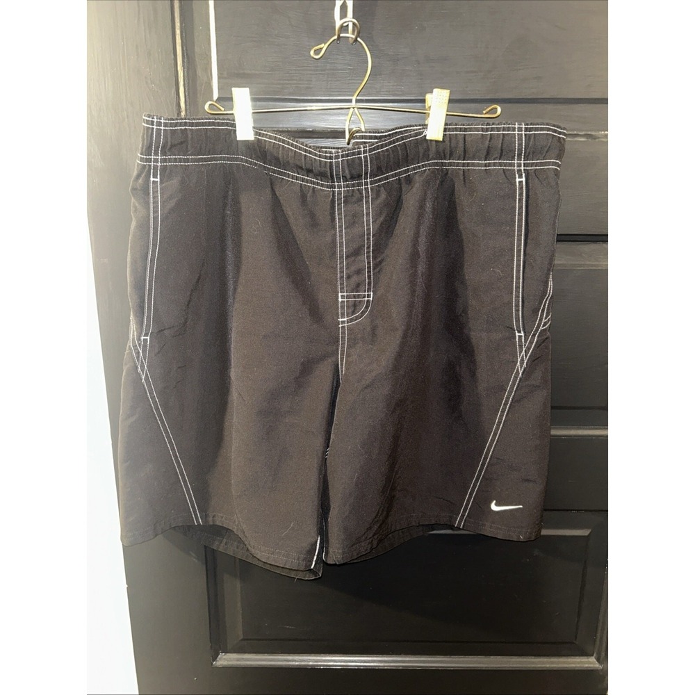 Nike Vintage Swim Shorts Black XL 36 Elastic Waist Gray Tag Mesh Lining Trunks